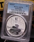 2025-p Australia  1 Snake      Pcgs Ms70     Lunar Series Silver Coin 1oz     
