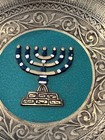 Judaica-brass   Enamel Wall Decor Plate-vintage 1950   s-shabbat Menorah 12 3 4   