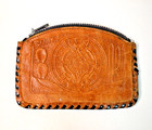 Vtg Handmade Hand Tooled Leather Coin Purse Zipper Horse Western Mexico
