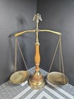 Vtg Scales Of Justice Eagle Brass Wood   Metal Mcm Antique Brass Tone Balance 