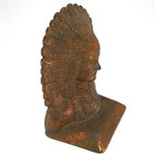 Vtg Cast Iron Native American Indian Chief Head Bookend Doorstop Bronze Color