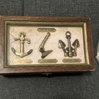 Vintage Glass Top Brass Anchor Types Wood Shadow Box 9 75x6  Nautical Distressed