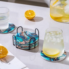 Blue Marble Coasters With Holder Set Of 6  Absorbent Coaster Green 