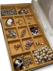 Vtg Mele Jewelry trinket Box White Gold Tone W  Mixed Costume Jewelry Bundle