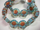 12 Beads - Blue Opal With Copper Czech Glass Flower Beads 12mm
