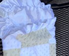 Yellow And White Patchwork Dot Baby Blanket Minky Ruffle Satin Trim Lovey