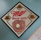 Rare Vintage Miller High Life Beer Baseball Glass Mirror Sign 13x13 In Frame