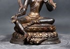 12  China Old Tibetan Buddhism Temple Bronze Gilt Green Tara Bodhisattva Statue