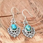 Blue Copper Turquoise Handmade Genuine 925 Sterling Silver Dangle Earrings