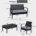 4pcs Outdoor Patio Rattan Furniture Set Cushioned Sofa Coffee Table Chair Deck