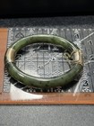 Vintage Jade And Sterling Silver Hinged Bangle Bracelet With Safety Chain