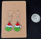 Dr  Seuss Inspired - The Grinch - Earrings - Dangle - Silver Hooks - Handmade