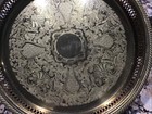 1950-70 Vtg Brass Serving Tray Round Gallery Edge Pierced Rim Ornate Etched 12   
