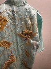 Vintage  50 s Gold Dragon Embroidered Chinese  Silk Kimono Open Robe Small Blue