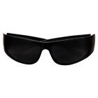 Super Dark Lens Black Sunglasses   Biker Style Rider   Wrap Around Frame   Shiny