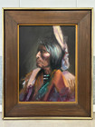      Fine Vintage Old West Native American Indian Chief Portrait Painting  Hrovat