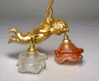 Antique Small  French Angel Cherub Chandelier Two Rose Shades