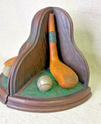 Vintage Resin Golf Club Bookends Set 2 Golf Balls Man Cave Office Decor