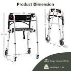 2-button Folding Walker Height Adjustable Walking Aid With Seat 4 Wheels Brakes