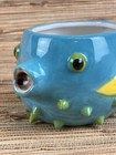 Pufferfish Tiki Mug Ceramic Cup 3  Tall Blue Glaze 14 Oz New