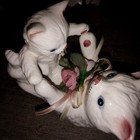Vintage Porcelain Mother And Child White Cat   Kitten Figurine  Pink Flowers