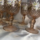 Vtg Bohemian Glasses Crystal  Pink Swirl Enamel Blue Yellow Pink Gold 1930s 