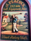 Vintage J  Peacock Golf Equipment Advertising Sign 3d Relief Wood Framed