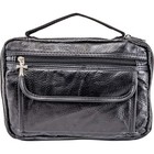 4pc Black Leather Bible Cover Case Zipper Organizer Carry Handle Book Holder