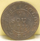 French Guiana  1789-a 2 Sous  Km1a  Very Good  11-14