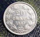 1887 H Republic Of Nicaragua 80  Silver 20-cent Coin  0 1286oz Asw  Km 7