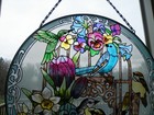 Vintage Art Glass Sun Catcher 10  Round Colorful Birds   Flowers
