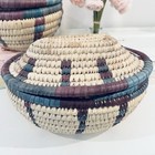 Vtg Set Of 2 Woven Coiled Baskets W  Lid Colorful Tribal Boho African Purple