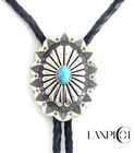 Vintage Bolo Tie Turquoise Stone Silver Sterling Western Cowboy Men Oval Navajo