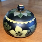 Vintage Russian Hand Painted Wooden Trinket Box Black Gold Floral Khokhloma 8cm