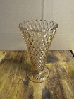 Vintage Pale Amber Indiana Diamond Point 8  Pressed Glass Pedestal Vase