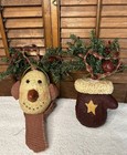 Primitive Country Snowman Head And Mitten Christmas Tree Ornaments