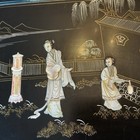 Vintage Asian Mother Of Pearl Soapstone Framed Art Wall Plaques   Black silver 