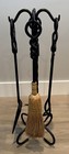 Fireplace Tool Set 5 Piece Set Poker Scoop Tongs Broom With Stand Wrought Iron
