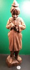 Vintage Masterfully Hand Carved Hardwood Large 15  Clown With Violin Sculpture  