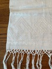 Vintage Linen Damask Dresser Scarf   Off-white With Long Fringe  36  By 21 