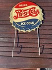 1940   s Embossed Double Dot Pepsi Cola Bottle Cap Sign Rack Topper