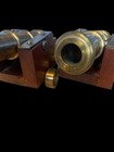 Pair Of Antique 19th Century Brass Signal Cannons - Wooden Carriage Table Models