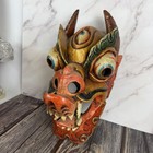 Hand-carved Wooden Himalayan Dragon Mask  Vintage Tibetan Folk Art Wall Decor