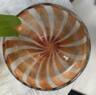 Vtg Art Glass Murano Bowl swirl Pattern Of White   Amber Handblown 10 5   