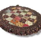 Patchwork Quilted Potholder Handmade Retro Kitchen Brown Floral 1970s Round Vtg