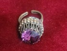 Magnificent 1950 Huge Purple Stone Copper Ring Vintage - Small Size - Adjustable