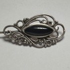 Vintage Victorian 925 Sterling Silver Filigree And Black Onyx Lapel hat Pin 