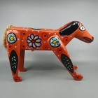Guatamalan Wood Red Hand Painted Dog Flowers Souvenir Wooden 12  Long 8  High