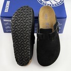 Birkenstock Boston Taupe Suede Leather Soft Footbed Unisex Black Clog Shoes