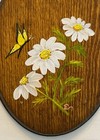 Vintage Hand Painted Daisy   Butterfly Folk Art Oval Wall Plaque Farmhouse 7 5   